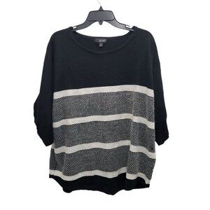 A.n.a‎ Ana Woman's Black White Stripe 100% Acrylic Knit 3/4 Sweater Plus Size 1X